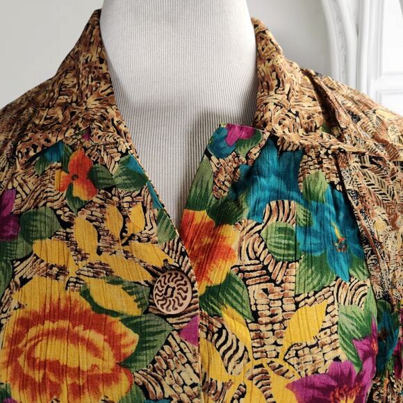 Vintage 90s Carole Little Beaded Floral Rayon Top Mexico Boho Festival Blouse - Picture 7 of 16
